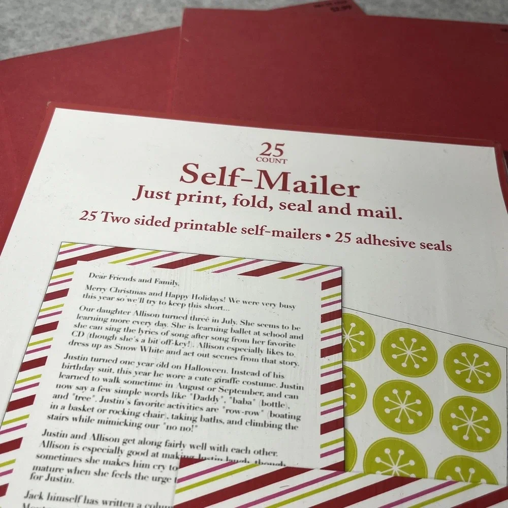 Gartner Studios Self-Mailer Christmas Holiday Printable Cards 25 Count with Seal